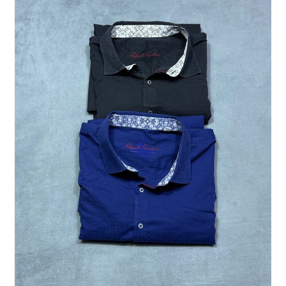 Lot Of 2 Robert Graham Shirts Mens 3XL Jacquard Contrast Cuff Modern Refined